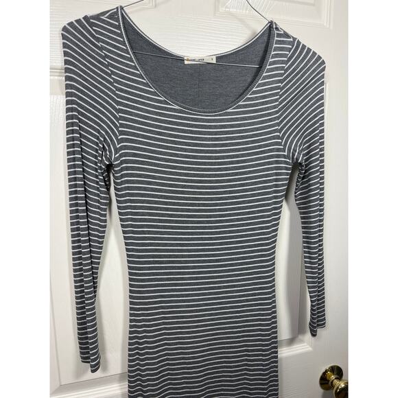 Marine Layer Gray White Stripe Ribbed Lexi Midi Dress Long Sleeve Women's Small - Picture 3 of 9